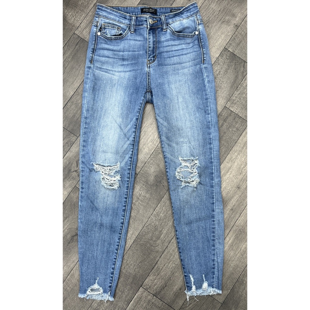 Judy Blue Skinny Jeans Womens 5/27 High Rise Distressed Raw Step Hem Stretch